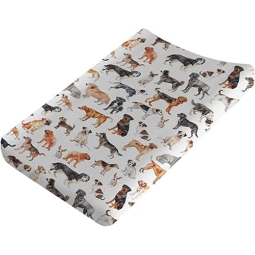 Watercolor Dogs Baby Changing Table Pad Covers for Boy Girl 32''x16'' Dog Breeds Unisex Fitted Changing Table Sheets Dogs Lovers Gift Comfort Soft Breathable Baby Diaper Changing Table Mats