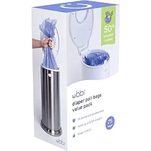 Ubbi Diaper Pail Plastic Bags, Disposable Baby Waste Bags, 3 Pack, 75 Count, 13-Gallon Bags