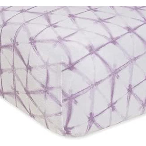 Burts Bees Baby Pattern Fitted Crib Sheet Organic Cotton BEESNUG - Lavender Glistening Tie Dye Prints, Fits Unisex Standard Bed and Toddler Mattress, Infant Essentials, 52 x 28 Inch 1-Pack - Lavender Tie Dye