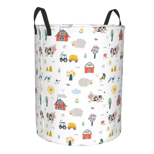Lsque Farm Animals pattern Laundry Hamper Basket, Tall Woven Rope Hamper Basket for Clothes, Lightweight Storage Basket, Collapsible Waterproof-Medium
