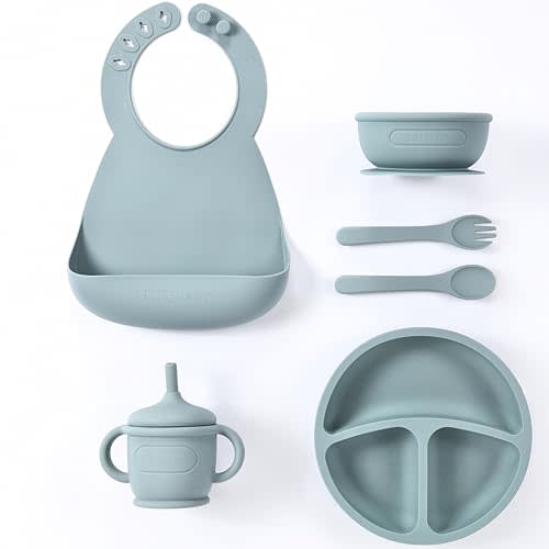 HUX Baby, Baby Feeding Set, Baby Plate Bowl Set, Baby Silicone Feeding Set, Baby Led Weaning Set, Baby Plates and Bowls Set Suction, Blw Set (Green)