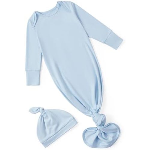 PATPAT Baby Sleeper Gown with Hat for Newborn, Knotted Baby Gown with Fold-Over Mittens for Infant Girl Boy Home Coming Gift