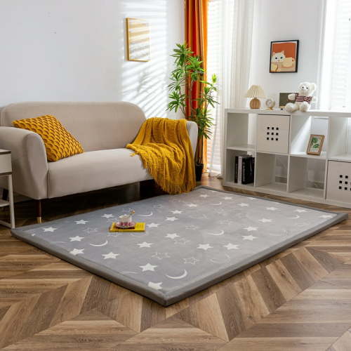 Baby Play Mat with Non-Slip Backing, 1.2" Thick Memory Foam Soft Padded Carpet for Living Room/Bedroom, 3x5 ft Rug for Kids, Toddler, Children, Nusery (Gray with Moon & Star)