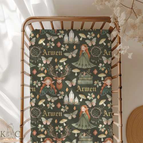 Elven Crib Sheet Nursery Set | Fantasy Forestcore Newborn Hospital Prop | Medieval Baby Shower Gift for First-Time Moms | Fairytale Decor