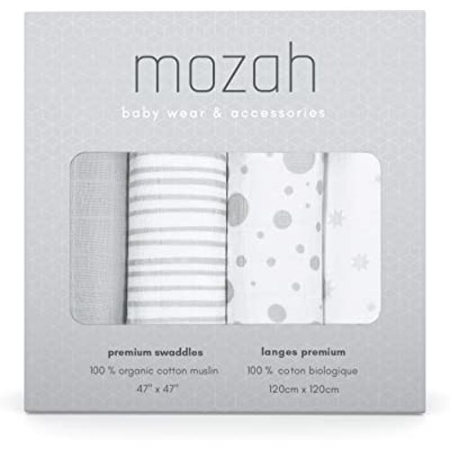 Organic Muslin Swaddle Blankets - Baby Extra Large 47x47 inches - Baby Swaddle Blanket - Stars, Stripes, Dots, Grey - Unisex Muslin Blankets Girl or Boys