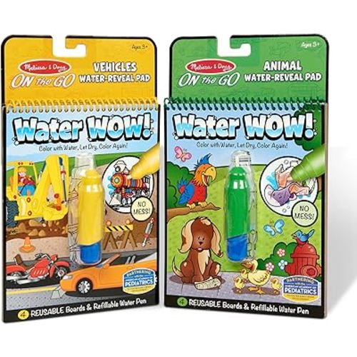 Melissa & Doug On the Go Water Wow! Reusable Water-Reveal Activity Pads, 2-pk, Vehicles, Animals - FSC Certified