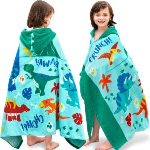 Joyfy Dinosaur Hooded Towels For Kids - Soft 100% Cotton Kids Beach Towel - 30" X 50" For 3-10 Years Boy Girl - Toddler Bath Towels Wrap, Swim Towels