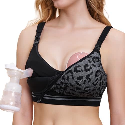 Momcozy Pumping Bra Hands Free, All-in-One Nursing & Pumping Seamless Bra for Wearable & Flange Pumps