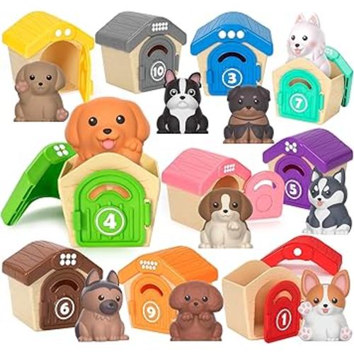 Aigybobo Learning Toys for Toddlers 1 2 3 Year Old, 20 Pcs Pet Dog Toys for Kids, Montessori Counting Matching Sorting Fine Motor Educational Playset, Puppy Gifts for Baby Boys Girls Age 12-18 Months