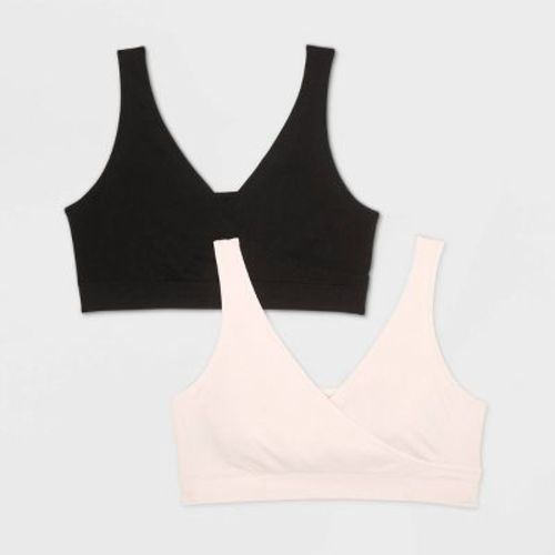 Women's Nursing 2pk Pullover Seamless Sleep Bra - Auden™ Black/soft Petal Pink S