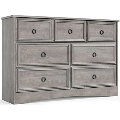 LGHM Modern 7 Drawer Dresser, 47.24" Wide Dressers for Bedroom, Chest of Drawers Closet Organizers and Storage Clothes - Easy Pulls Handle, Textured Borders Living Room, Hallway, Gray