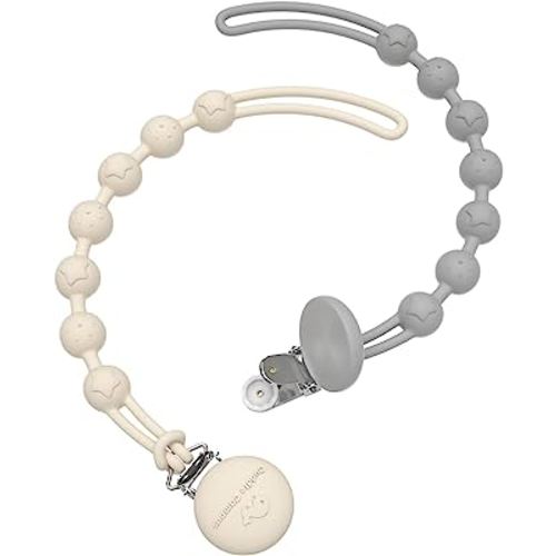 Cuddle Campus Silicone Pacifier Clip Holder with One Piece Design, Pack of 2 Soft Flexible Binky Clips with Texture for Baby Boy and Girl(0-6m)