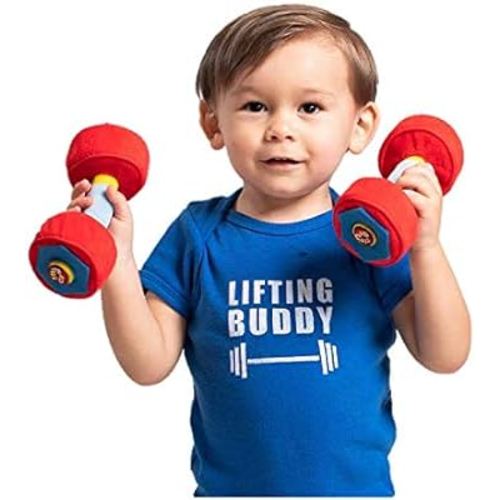 WOD Toys® Baby Dumbbell Plush Dumbell with Rattle & Sensory Sounds – Safe, Durable Fitness Toy for Newborns, Infants and Babies (2)