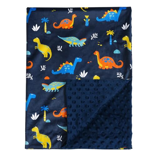 david's kids Micro Fleece Minky Baby Blanket for Boys with Double Layer and Soothing Raised Dots, Breathable and Soft Lightweight Receiving Blanket for Newborns, 30x40 Inches, Dinosaur