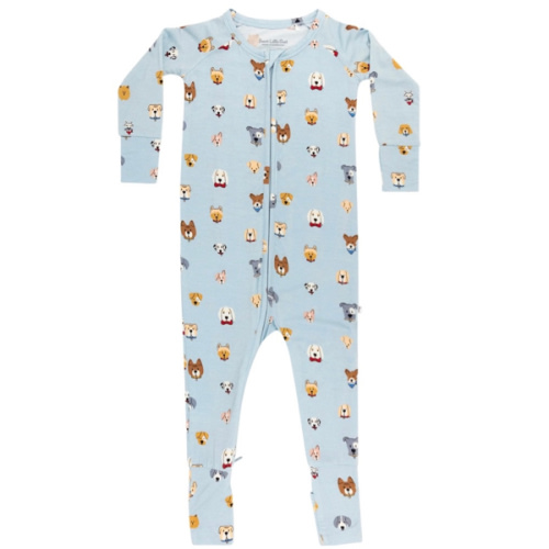 Dogs Light Blue Zip Romper