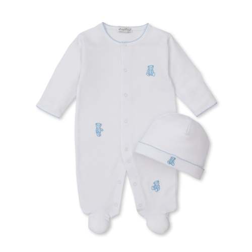 Teddy Bears White/Blue Footie & Hat Set