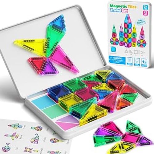 Amazon.com: MEIQ 42PCS Mini Magnetic Tiles Travel Set with Iron Storage Box - Portable STEM Building Blocks for Kids 3-8, Montessori Educational Magnet Toys for Airplane, Car Rides & On-The-Go Play : Toys & Games