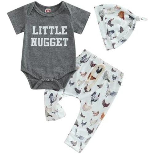 Baby Layette Set Infant Boy Farm Animals Bodysuit Clothes Letter Romper+Pants Newborn Coming Home Outfit with Hat
