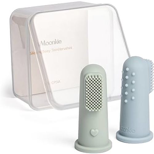 Moonkie Baby Toothbrush Finger Toothbrush Oral Cleaner Kit for 3 Months +, 2 Pcs Small (Cloud/Mint)