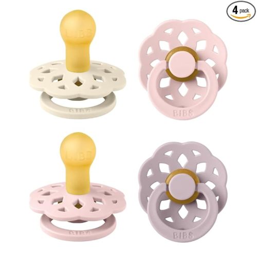 BIBS Boheme Soother 4-Pack | BPA Free Dummy Pacifier | Round Nipple | Natural Rubber Latex | Made in Denmark | Size 0-6 Months | Blossom Mix