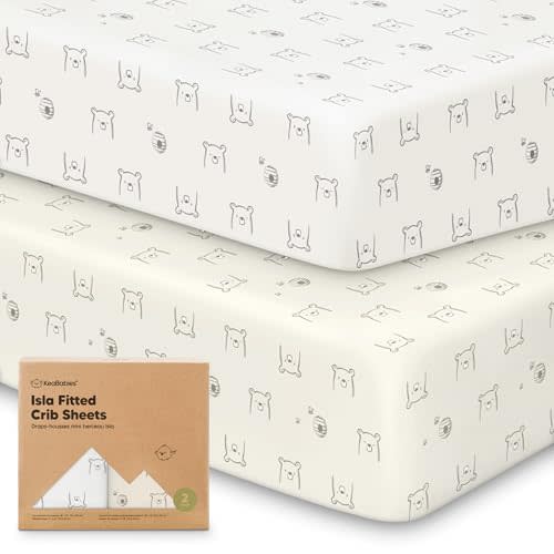 2-Pack Crib Sheets for Boys, Girls - Viscose Derived from Bamboo Fitted Crib Sheet, Baby Crib Sheets Neutral, Crib Mattress Sheet, Toddler Bed Sheets, Baby Sheets for Crib Fitted Sheets (Bumble Bear)