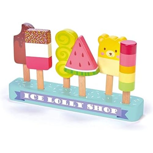 Tender Leaf Toys - Ice Lolly Shop - 13 Pieces Pretend Food Play Toy with 6 Wooden Popsicles Ice Cream Bars - Encourage Role Play and Develops Social Skills for Children - Age 3+