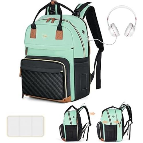 Diaper Bag Backpack - Extra Large Diaper Bag for 2 Kids Twin, Travel Baby Bags for Mom Dad 25-37L Expandable with Changing Pad Earphone Hole, Green Black