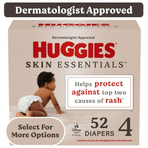 Huggies Skin Essentials Baby Diapers for Sensitive Skin, Size 4 (22-37 lbs), 52 Ct (Select for More)