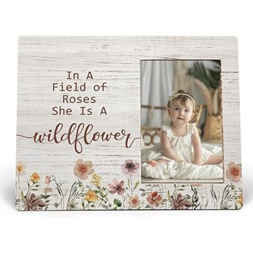 Baby Girl Picture Frame, Gifts for Daughter, In a Field of Roses She Is a Wildflower Picture Frames, Girl Photo Frame for Daughter Friend Girls, Inspirational Wood Photo Frame for 4x6 Photos