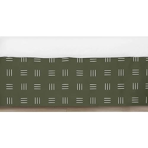 Sweet Jojo Designs Hunter Green Boho Mudcloth Boy Girl Baby Crib Bed Skirt Nursery Dust Ruffle White Bohemian Woodland Tribal Southwest Mud Cloth Hatch Gender Neutral Triple Line Safari Jungle Animal