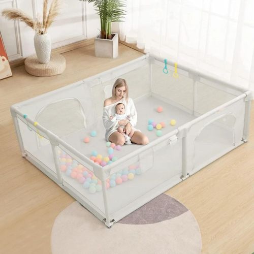 Gotgelif 79"x63" 4-panel Baby Playpen Spacious & Secure Foldable Playard White