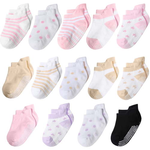 14 Pairs Baby Girl Socks with Grips for 6-12 Months Girls