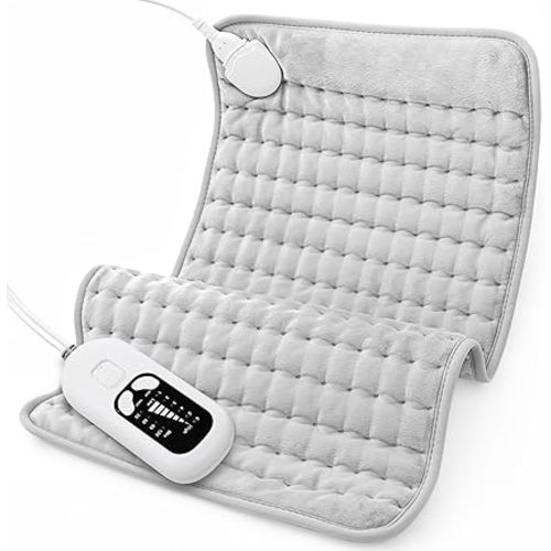 Deepsoon Heating Pad,Electric Heating Pads for Back,Neck,Abdomen,Moist Heating Pad for Shoulder,Knee,Arms,Legs,Dry/Moist Heat & Auto Shut Off,Christmas Gifts for Men and Women,White Gray,24x12 Inch