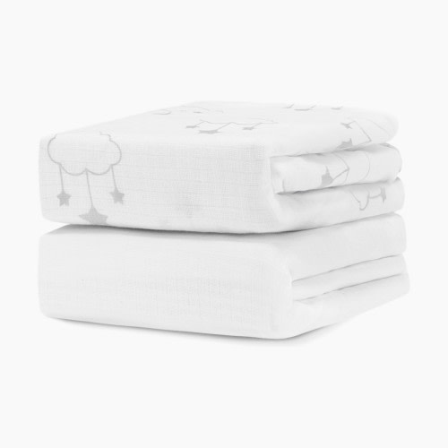 Newton Baby 2-Pack Organic Cotton Breathable Crib Sheets - Wishing On A Star Print In Grey + Solid White