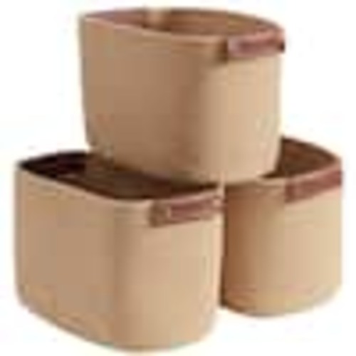 Ornavo Home 3 Pack Cotton Rope Storage Baskets - Brown 3PK-ROPE-BSKT-PU-HDLS-BROWN