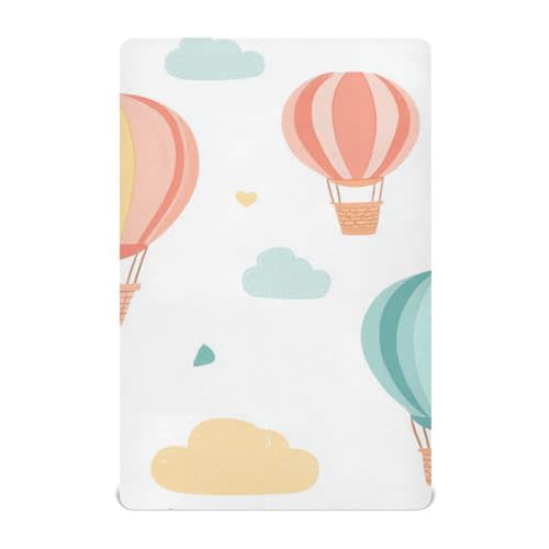Crib Sheets for Boys Girl Hot Air Balloons Breathable Mini Crib Mattress Sheets Fitted, Clouds Toddler Fitted Playard Sheet Fits Most Standard Baby mattresses 52 * 28 * 9In