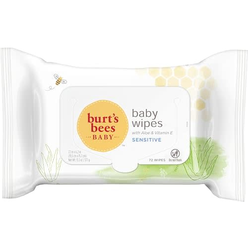 Burt’s Bees Baby Wipes, Unscented Natural Baby Wipes for Sensitive Skin with Aloe and Vitamin E - 72 Wipes
