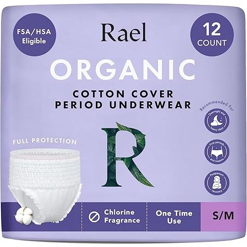 Rael Disposable Period Underwear, Organic Cotton Cover (Size S-M, 12 Ct)