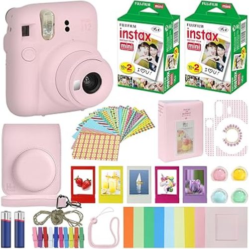 Fujifilm Instax Mini 12 Instant Camera Blossom Pink + Carrying Case + Fuji Instax Film Value Pack (40 Sheets) Accessories Bundle, Color Filters, Photo Album, Assorted Frames