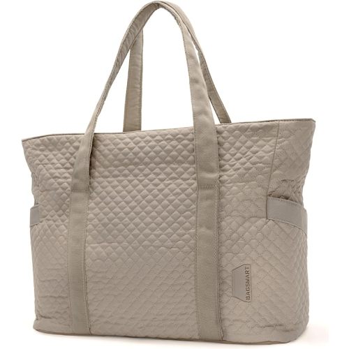 BAGSMART Crush Tote Bag for Women, 20L Puffer Work Tote with Zipper, Travel Essentials Quilted Nurse Hospital Bag