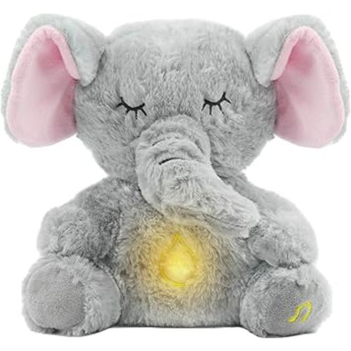 Breathing Elephant, Breathing Stuffed Animal, Rhythmic Breathing Motion with Music Lights & Breathing Motion for Newborns 0+ Months, Perfect for Relieving Baby Quiet, Gray