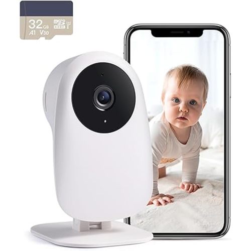 nooie 2K Baby Monitor with SD Card, Baby Monitor with Camera and Audio, 2.4G Indoor Camera with Night Vision, Motion and Sound Detection, Two-Way Audio, Compatible with Alexa and Google