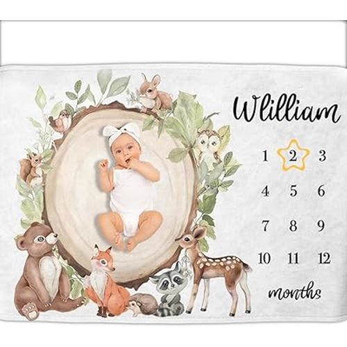 Personalized Gifts for Baby with Customized Name, Baby Monthly Milestone Blanket for Baby Girl Boy, Baby Growth Chart Blanket, Perfect Custom Baby Blanket Gifts with Pentagram Frame,50"x60"
