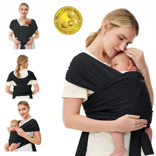 Momcozy Adjustable Baby Wrap Carrier, Easy Wear Infant Sling for Babies up to 35 lbs, Soft and Skin-friendly, Black