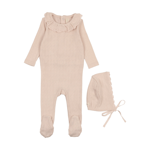 Fine Pointelle Ruffle Collar Footie Set