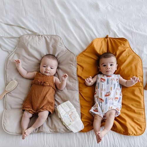 Natemia Portable Diaper Changing Pad - Light, Soft & Machine Washable Organic Cotton Foldable Baby Changing Mat