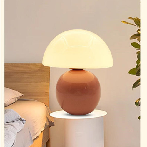 Ebern Designs This enchanting mushroom table lamp combines functionality with whimsical design. The soft pink creamy finish and organic mushroom shape create a delightful vintage aesthetic that complements modern, Scandinavian, or boho decor styles. | Way