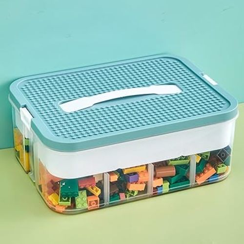 Toys Organizer Storage Case for Lego Box Kids Toy Stackable Building Blocks with Lids Bins Adjustable Lego Storage Containers Plastic Toy Box 1 Layer