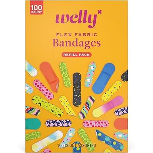 Welly Bravery Badge Value Pack | Adhesive Flexible Fabric Bandages | Assorted Shapes and Patterns for Minor Cuts, Scrapes, and Wounds - 100 Count