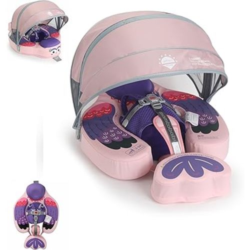 Non-Inflatable Mambobaby Float with Canopy, UV-Protective Baby Swimming Float with Safety Buckle, Anti-Flip Tail Swim Trainer Infant Pool Floats (Bird Purple-R04BPCTRURBKMH01R04)